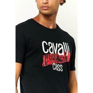 Cavalli Class Men Crew Neck Short Sleeves Graphic Print T-Shirt Black XL A004051